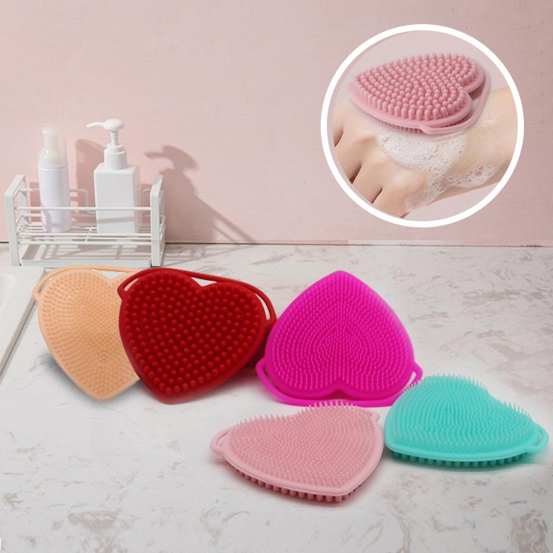 Skincare Exfoliating - 1 PC รูปหัวใจซิลิโคนแปรงสองด้าน Scrabber แขวนแปรงแปรงทําความสะอาดนุ่ม Exfoliating